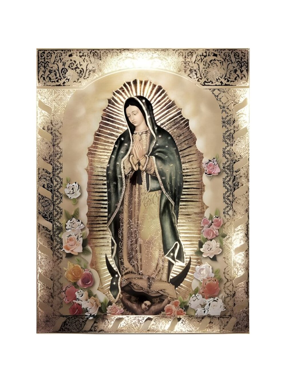 Our Lady Of Guadalupe Body Portrait Roses (8"x10") Gold Foil - Religious